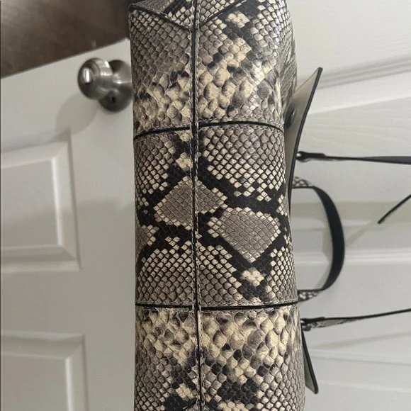 Tory Burch Block-T Snake Print Satchel | Python Embossed Leather Tote - Picture 6 of 7